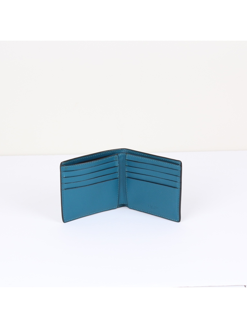 Coach Men's Double Billfold Wallet Teal Blue Pebbled Leather - Picture 7 of 10
